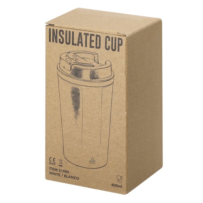 Vaso de acero inoxidable reciclado con indicador de temperatura 400ml vista con caja