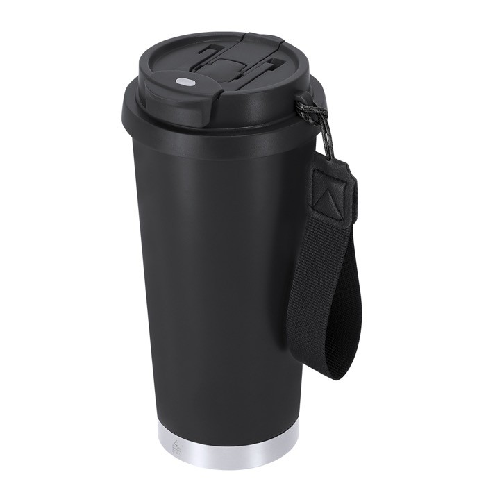 Vaso take away de acero inox reciclado con cinta de transporte 500ml cuarta vista