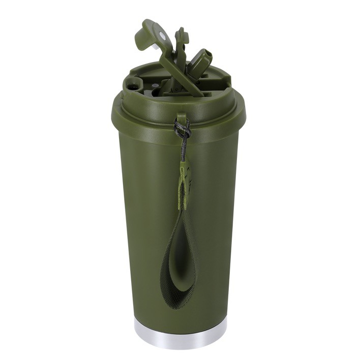 Vaso take away de acero inox reciclado con cinta de transporte 500ml