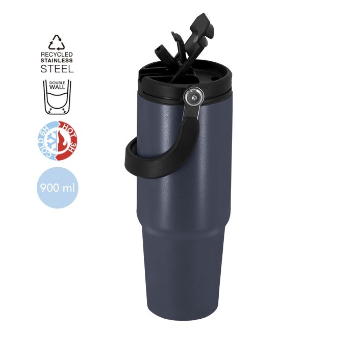 Botella de acero inox reciclado con asa de transporte a juego 900ml Botella de acero inox reciclado con asa de transporte a juego 900ml