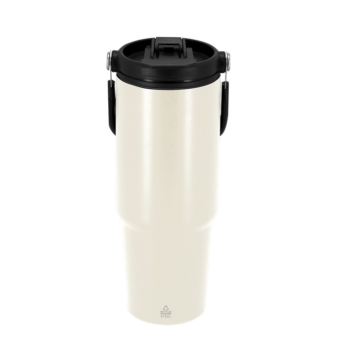 Botella de acero inox reciclado con asa de transporte a juego 900ml color natural primera vista Botella de acero inox reciclado con asa de transporte a juego 900ml color natural primera vista