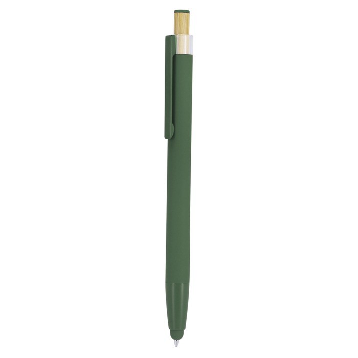 Bolígrafo puntero de aluminio con pulsador de bambú tinta azul color verde primera vista Bolígrafo puntero de aluminio con pulsador de bambú tinta azul color verde primera vista