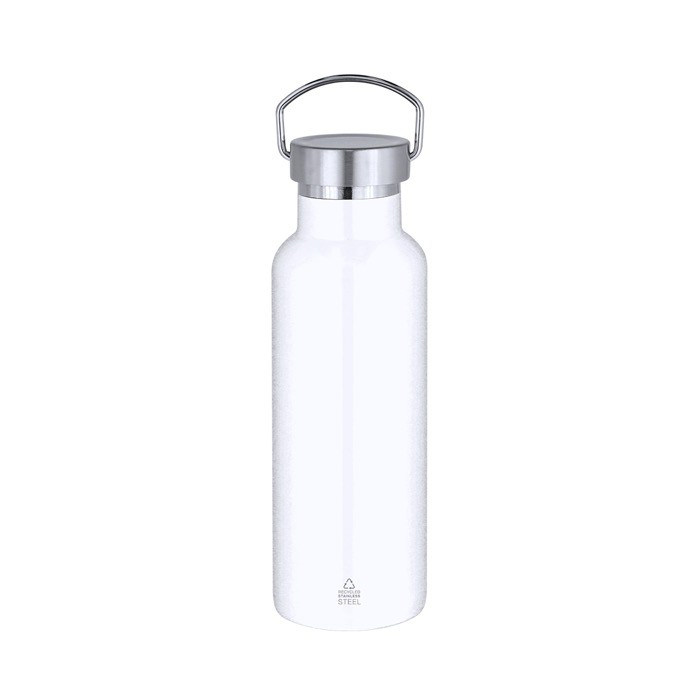 Botella térmica de acero inoxidable con asa de transporte 500ml color blanco primera vista Botella térmica de acero inoxidable con asa de transporte 500ml color blanco primera vista