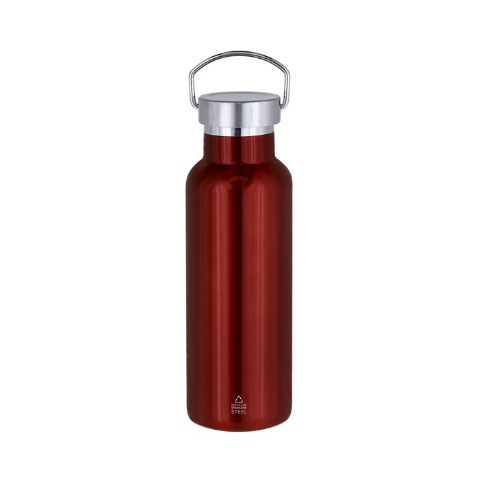 Botella térmica de acero inoxidable con asa de transporte 500ml color rojo primera vista Botella térmica de acero inoxidable con asa de transporte 500ml color rojo primera vista