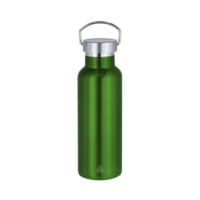 Botella térmica de acero inoxidable con asa de transporte 500ml color verde primera vista Botella térmica de acero inoxidable con asa de transporte 500ml color verde primera vista