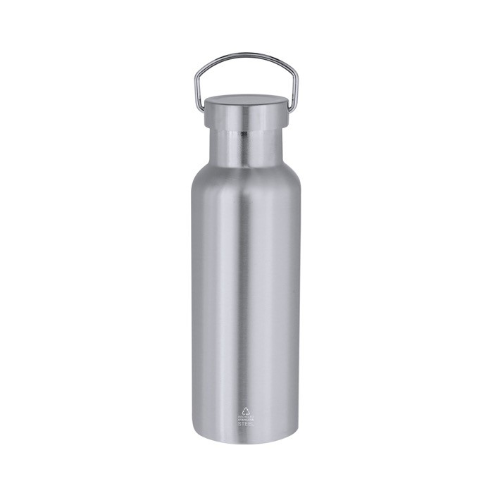 Botella térmica de acero inoxidable con asa de transporte 500ml color plateado primera vista Botella térmica de acero inoxidable con asa de transporte 500ml color plateado primera vista