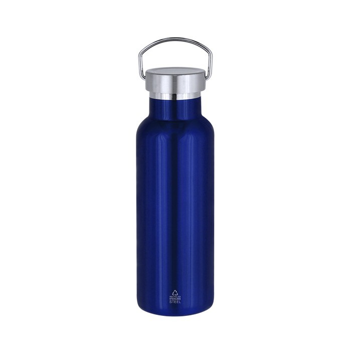 Botella térmica de acero inoxidable con asa de transporte 500ml color azul primera vista Botella térmica de acero inoxidable con asa de transporte 500ml color azul primera vista
