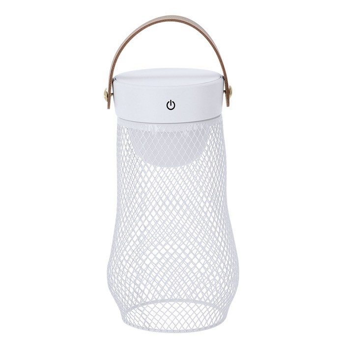 Lámpara con diseño en metal y asa en la parte superior de PU color blanco primera vista Lámpara con diseño en metal y asa en la parte superior de PU color blanco primera vista