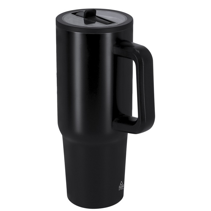 Botella térmica de acero inoxidable con asa de transporte 870ml color negro primera vista Botella térmica de acero inoxidable con asa de transporte 870ml color negro primera vista
