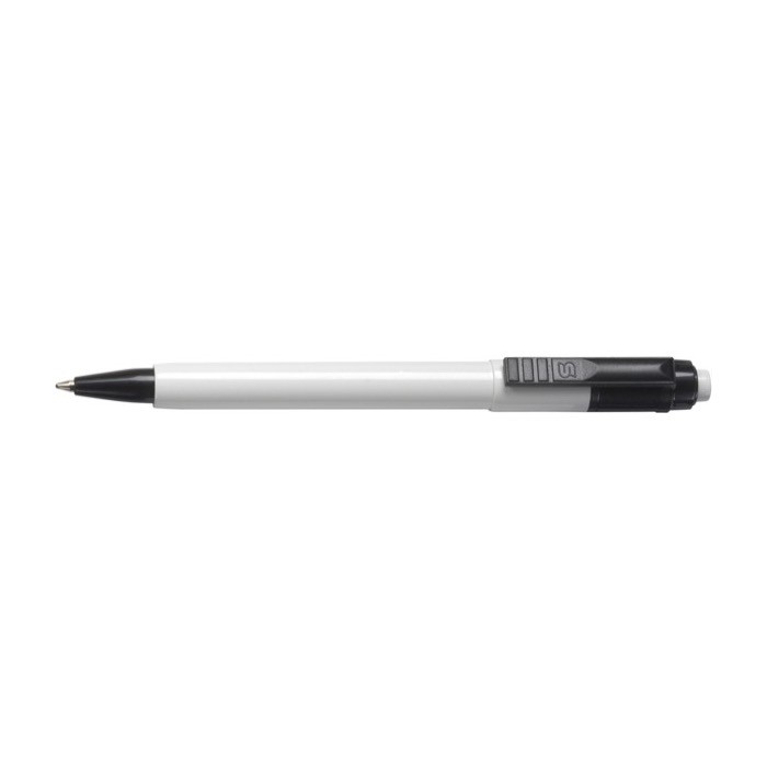 Bolígrafo con cuerpo blanco y carga jumbo color negro primera vista Bolígrafo con cuerpo blanco y carga jumbo color negro primera vista