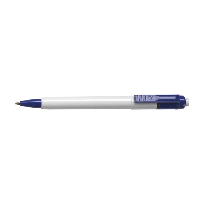 Bolígrafo con cuerpo blanco y carga jumbo color azul primera vista Bolígrafo con cuerpo blanco y carga jumbo color azul primera vista