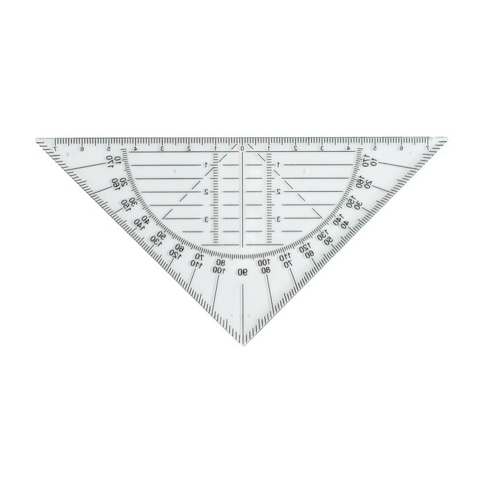 Escuadra de plástico transparente rígido con medición de 45º tercera vista Escuadra de plástico transparente rígido con medición de 45º tercera vista