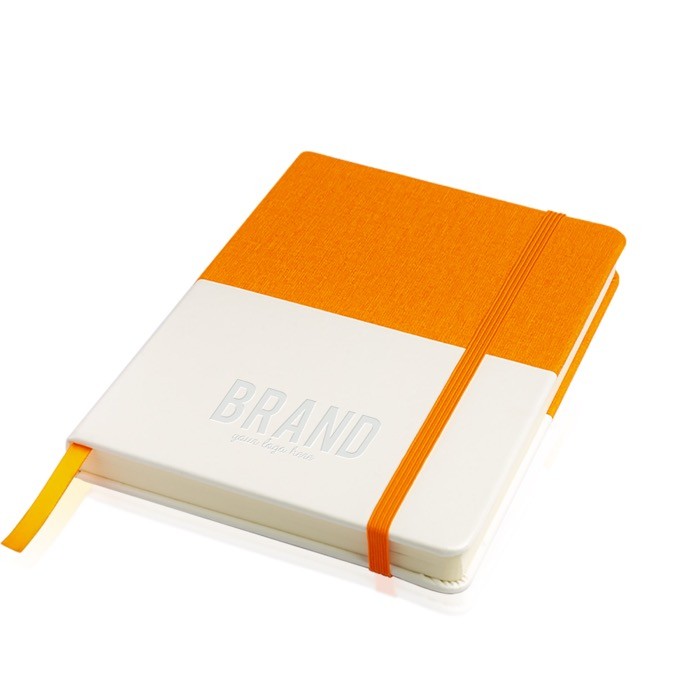 Libreta de cuero sintético bicolor con cinta A5 hojas lisas color naranja Libreta de cuero sintético bicolor con cinta A5 hojas lisas color naranja