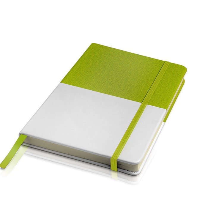 Libreta de cuero sintético bicolor con cinta A5 hojas lisas color verde claro Libreta de cuero sintético bicolor con cinta A5 hojas lisas color verde claro