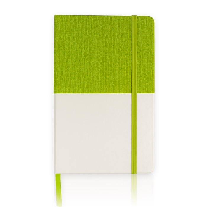Libreta de cuero sintético bicolor con cinta A5 hojas lisas color verde claro vista 1 Libreta de cuero sintético bicolor con cinta A5 hojas lisas color verde claro vista 1