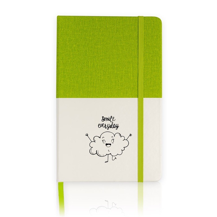 Libreta de cuero sintético bicolor con cinta A5 hojas lisas color verde claro vista 1 Libreta de cuero sintético bicolor con cinta A5 hojas lisas color verde claro vista 1