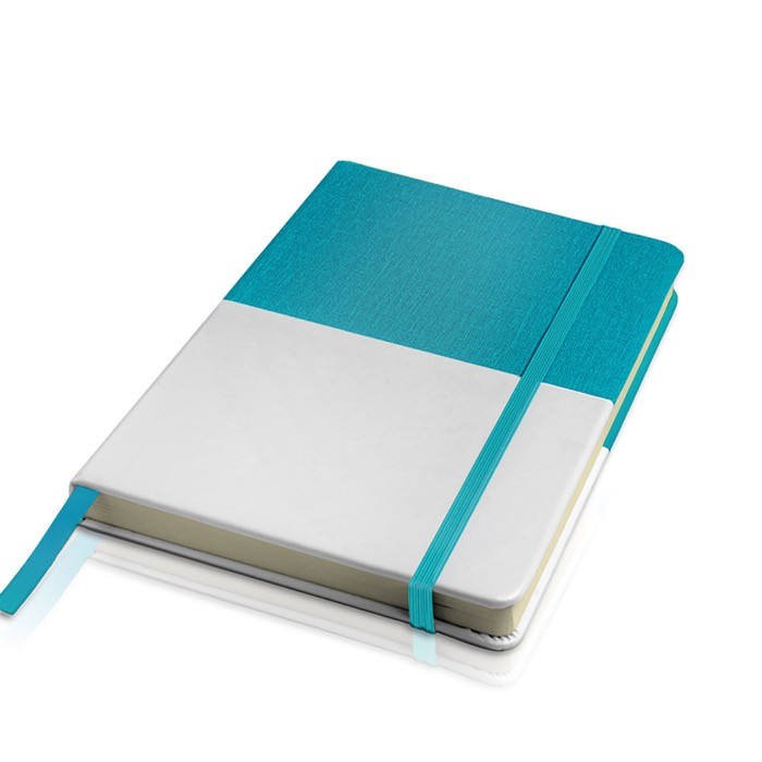 Libreta de cuero sintético bicolor con cinta A5 hojas lisas color turquesa Libreta de cuero sintético bicolor con cinta A5 hojas lisas color turquesa