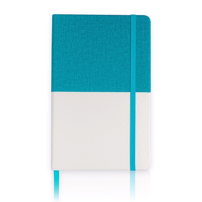 Libreta de cuero sintético bicolor con cinta A5 hojas lisas color turquesa vista 1 Libreta de cuero sintético bicolor con cinta A5 hojas lisas color turquesa vista 1