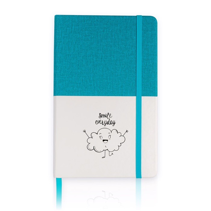 Libreta de cuero sintético bicolor con cinta A5 hojas lisas color turquesa vista 1 Libreta de cuero sintético bicolor con cinta A5 hojas lisas color turquesa vista 1