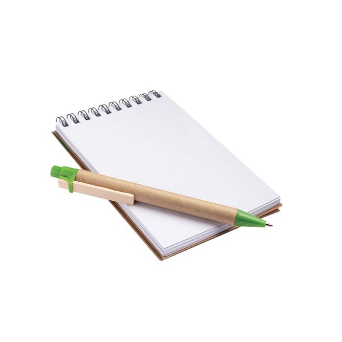 Bloc de notas de cartón con anillas y bolígrafo A6 hojas lisas