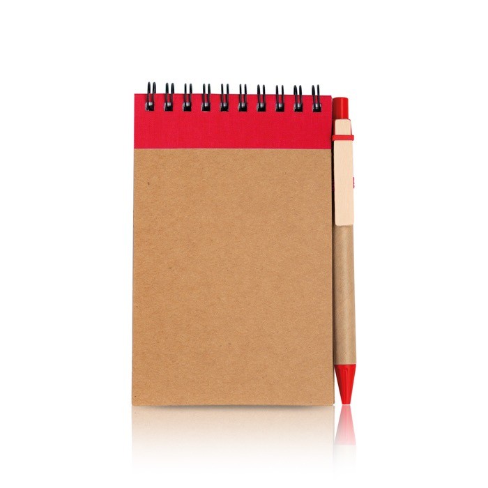 Bloc de notas de cartón con anillas y bolígrafo A6 hojas lisas