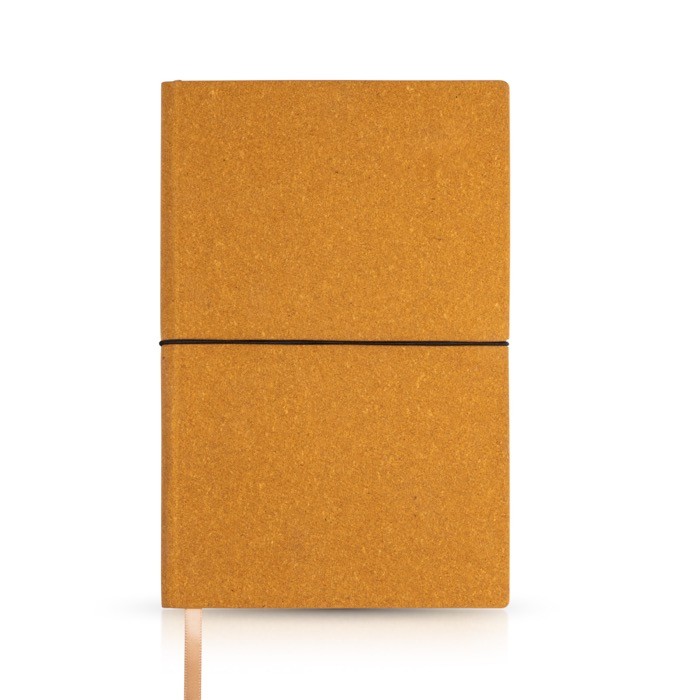 Libreta de piel reciclada y elástico horizontal A5 hojas punteadas color marrón claro
