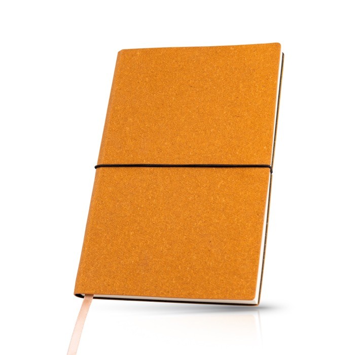 Libreta de piel reciclada y elástico horizontal A5 hojas punteadas color marrón claro vista 1