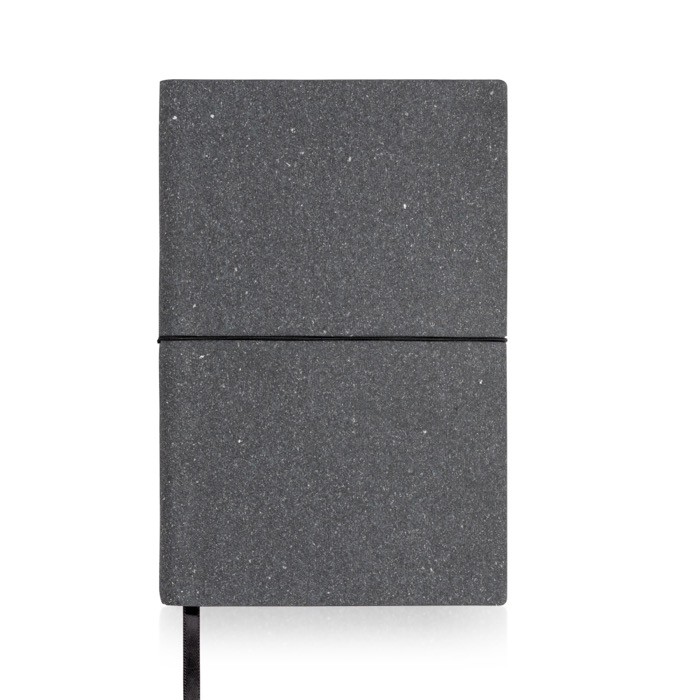 Libreta de piel reciclada y elástico horizontal A5 hojas punteadas color gris oscuro