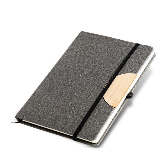 Libreta de lino con soporte para móvil con cinta A5 hojas lisas vista 1 Libreta de lino con soporte para móvil con cinta A5 hojas lisas vista 1