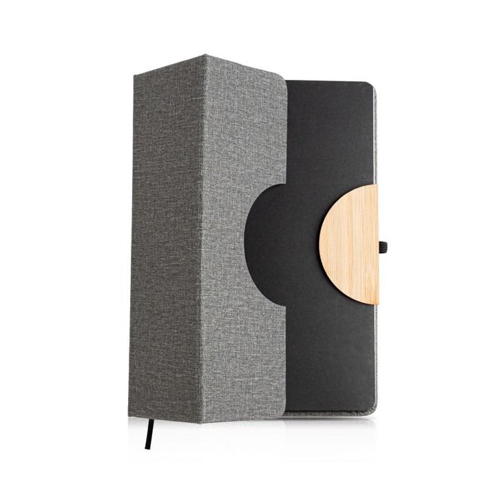 Libreta de lino con soporte para móvil con cinta A5 hojas lisas vista 2 Libreta de lino con soporte para móvil con cinta A5 hojas lisas vista 2