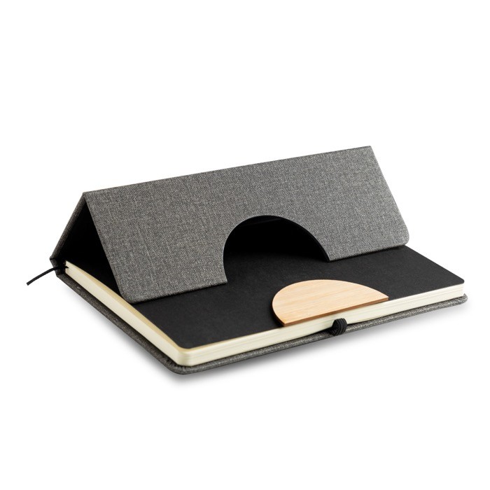 Libreta de lino con soporte para móvil con cinta A5 hojas lisas vista 3 Libreta de lino con soporte para móvil con cinta A5 hojas lisas vista 3