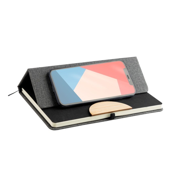 Libreta de lino con soporte para móvil con cinta A5 hojas lisas vista 5 Libreta de lino con soporte para móvil con cinta A5 hojas lisas vista 5