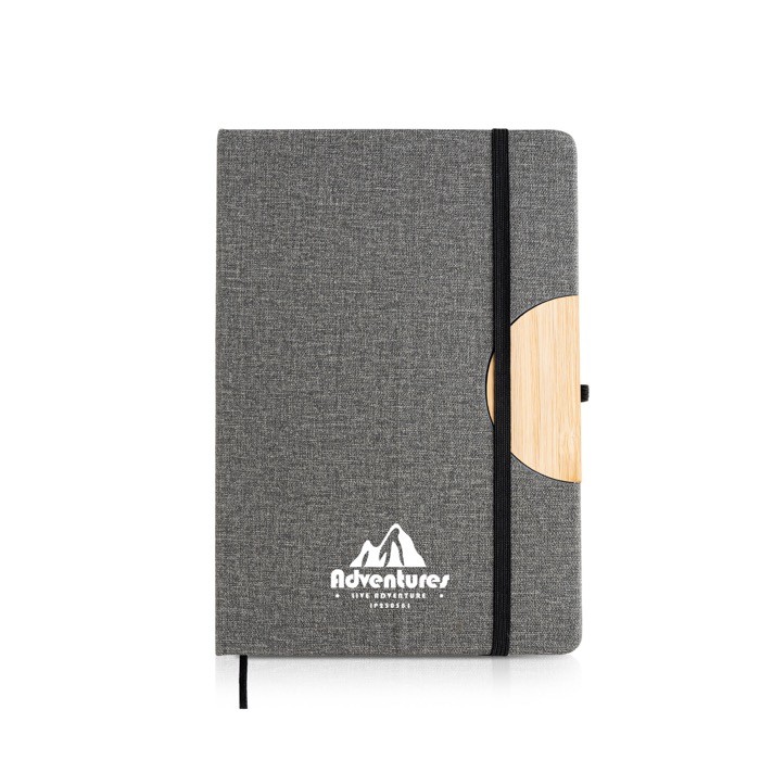 Libreta de lino con soporte para móvil con cinta A5 hojas lisas color gris oscuro vista detalle 3 Libreta de lino con soporte para móvil con cinta A5 hojas lisas color gris oscuro vista detalle 3