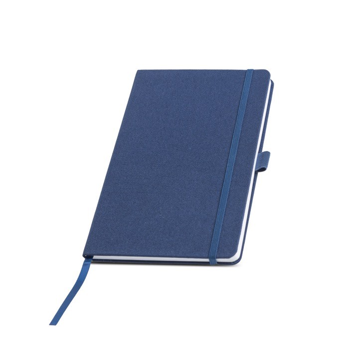 Libreta de RPET con cinta y soporte para boli A5 hojas lisas color azul marino vista 1 Libreta de RPET con cinta y soporte para boli A5 hojas lisas color azul marino vista 1