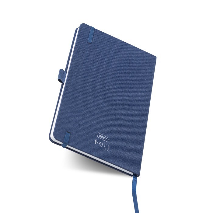 Libreta de RPET con cinta y soporte para boli A5 hojas lisas vista detalle 2 Libreta de RPET con cinta y soporte para boli A5 hojas lisas vista detalle 2