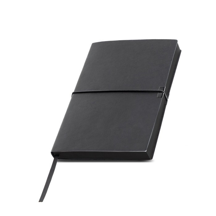 Bloc de cuero sintético con elástico horizontal A5 hojas a rayas color negro vista 1