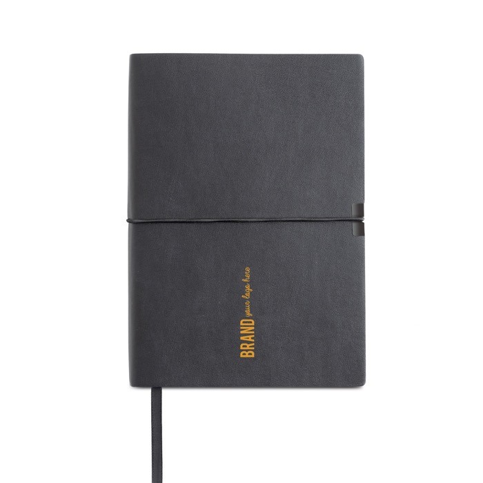 Bloc de cuero sintético con elástico horizontal A5 hojas a rayas color negro vista 1