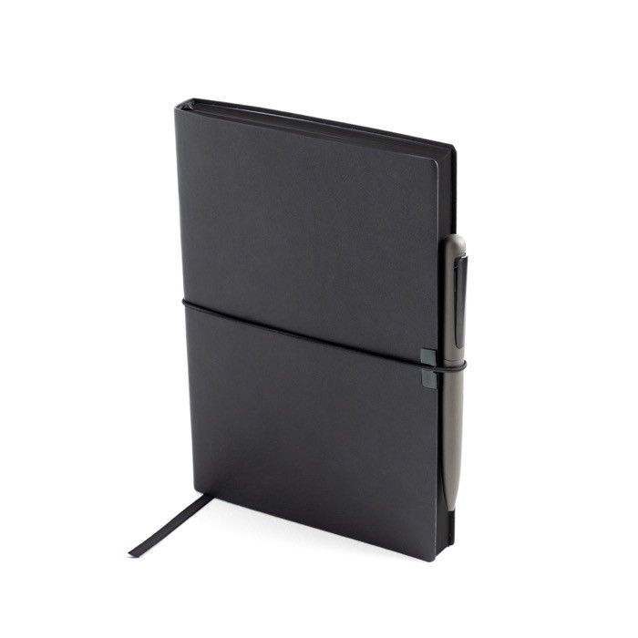 Bloc de cuero sintético con elástico horizontal A5 hojas a rayas vista 4