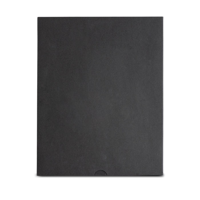 Cuaderno de cuero sintético y bolígrafo metálico A5 hojas lisas vista en caja