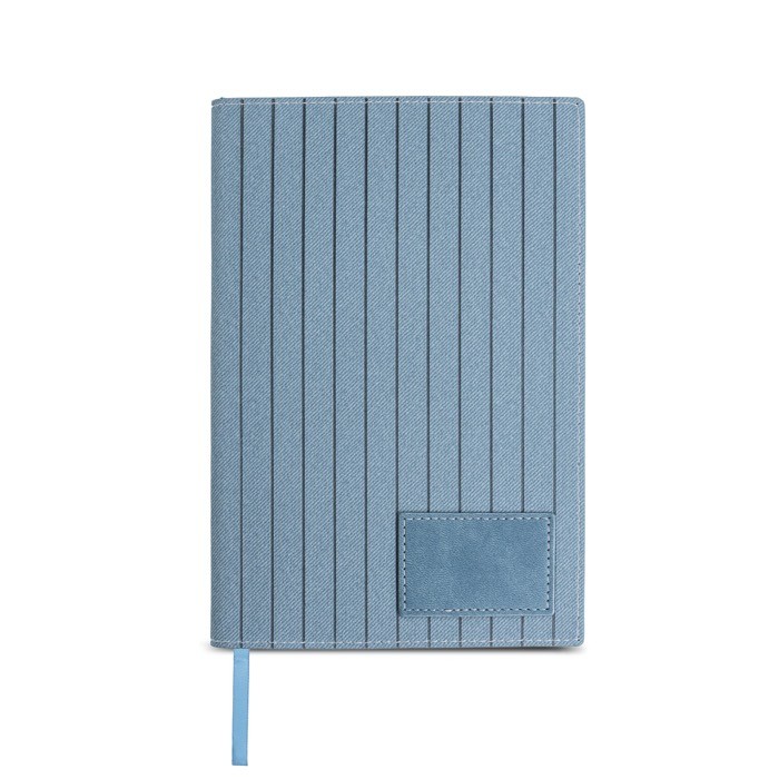 Libreta de PU texturizado y parche personalizable A5 hojas lisas color azul claro