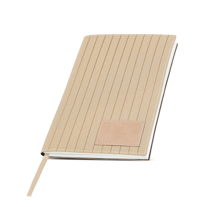 Libreta de PU texturizado y parche personalizable A5 hojas lisas color beige vista 1