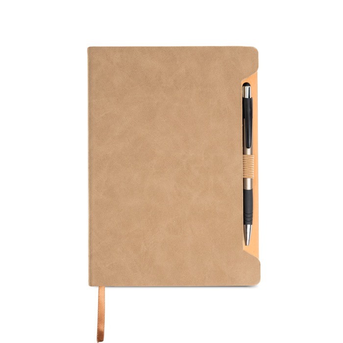 Libreta ecológica con soporte lateral para bolígrafo A5 hojas lisas color beige vista 2