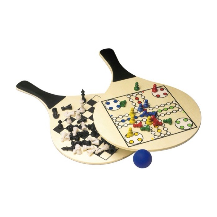 Set de 2 palas de madera y pelota con juegos en las palas primera vista Set de 2 palas de madera y pelota con juegos en las palas primera vista