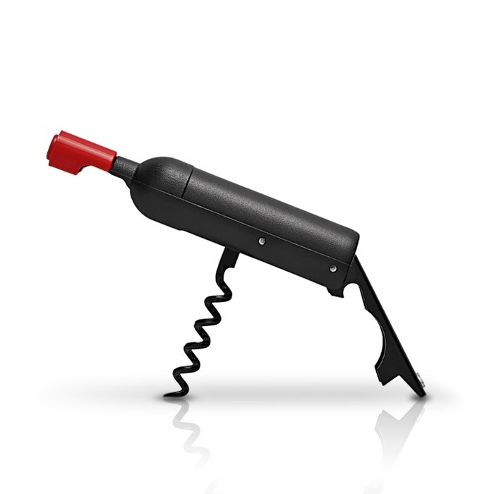 Sacacorchos de plástico con forma de botella e imán incorporado color negro vista 1