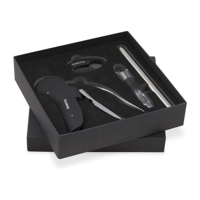 Set de vino glamuroso de acero inoxidable con 3 funciones color negro