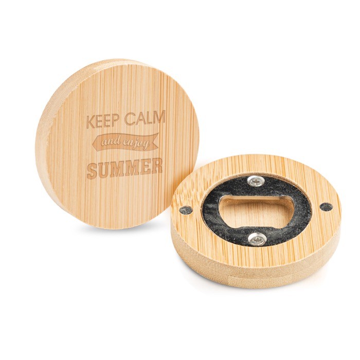 Abridor de botellas de acero inoxidable y bambú con imán Abridor de botellas de acero inoxidable y bambú con imán