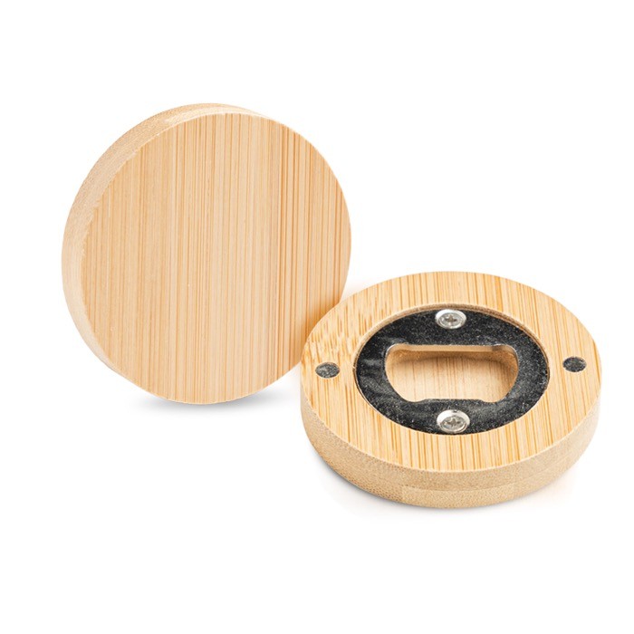 Abridor de botellas de acero inoxidable y bambú con imán color marrón claro Abridor de botellas de acero inoxidable y bambú con imán color marrón claro