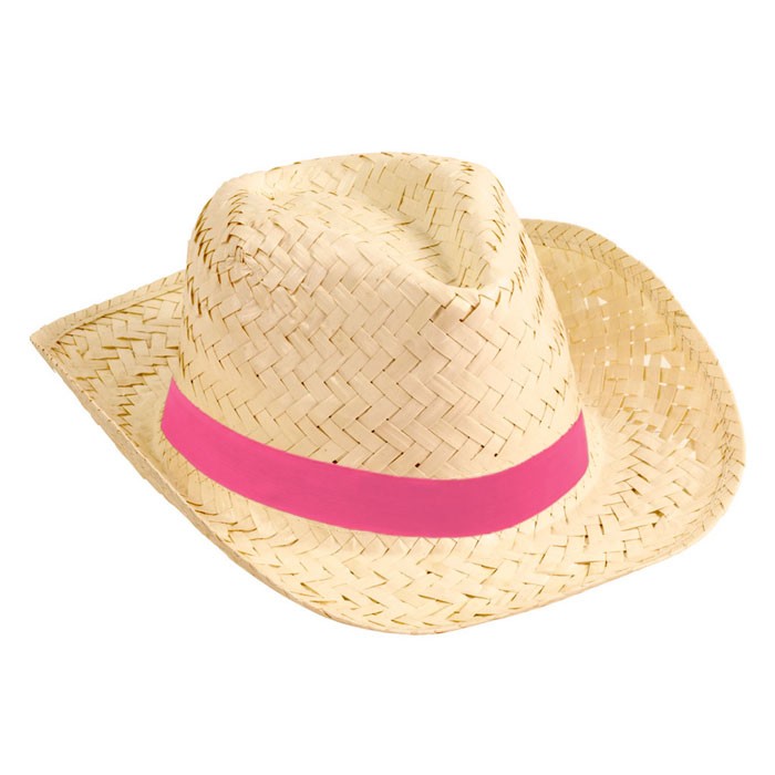 Sombrero de paja para promociones color fucsia primera vista