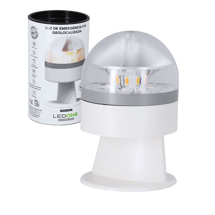 Luz de emergencia con geolocalizador con base de fijación magnética color blanco Luz de emergencia con geolocalizador con base de fijación magnética color blanco