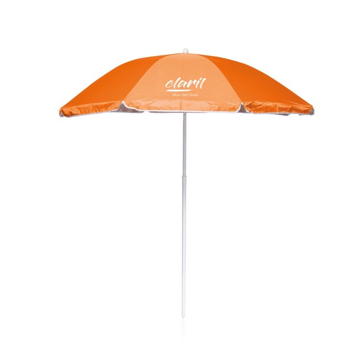 Sombrilla de playa de poliéster 170T con protección UV Ø180 color naranja vista con logo impreso Sombrilla de playa de poliéster 170T con protección UV Ø180 color naranja vista con logo impreso